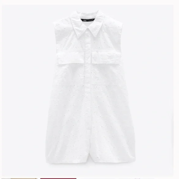 NWT Zara Eyelet Cutwork Embroidery Romper in White, Size M - Picture 2 of 14